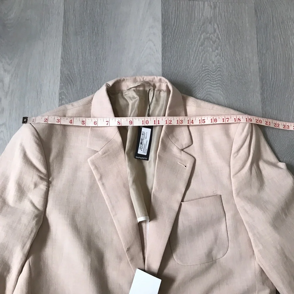 BOOHOO MEN LINEN BLAZER JACKET BEIGE CREAM TWO BUTTON 40